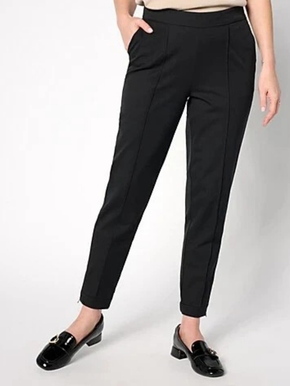 Isaac Mizrahi Live! 24/7 Stretch Zip Ankle Pants Pintuck Black Sz 0